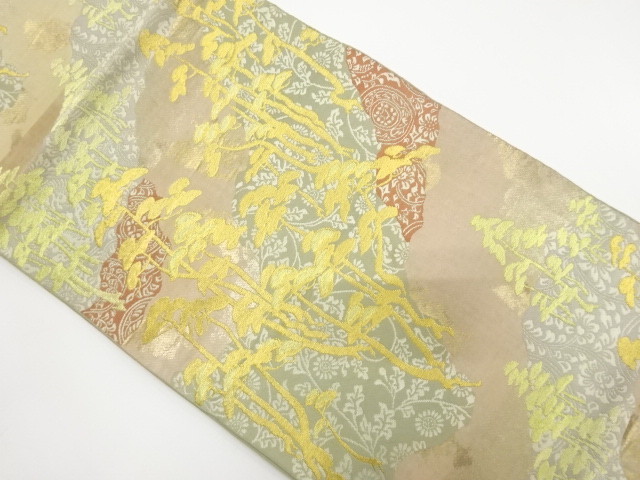 JAPANESE KIMONO / ANTIQUE FUKURO OBI / SILK / WOVEN MICHINAGADORI & PINE